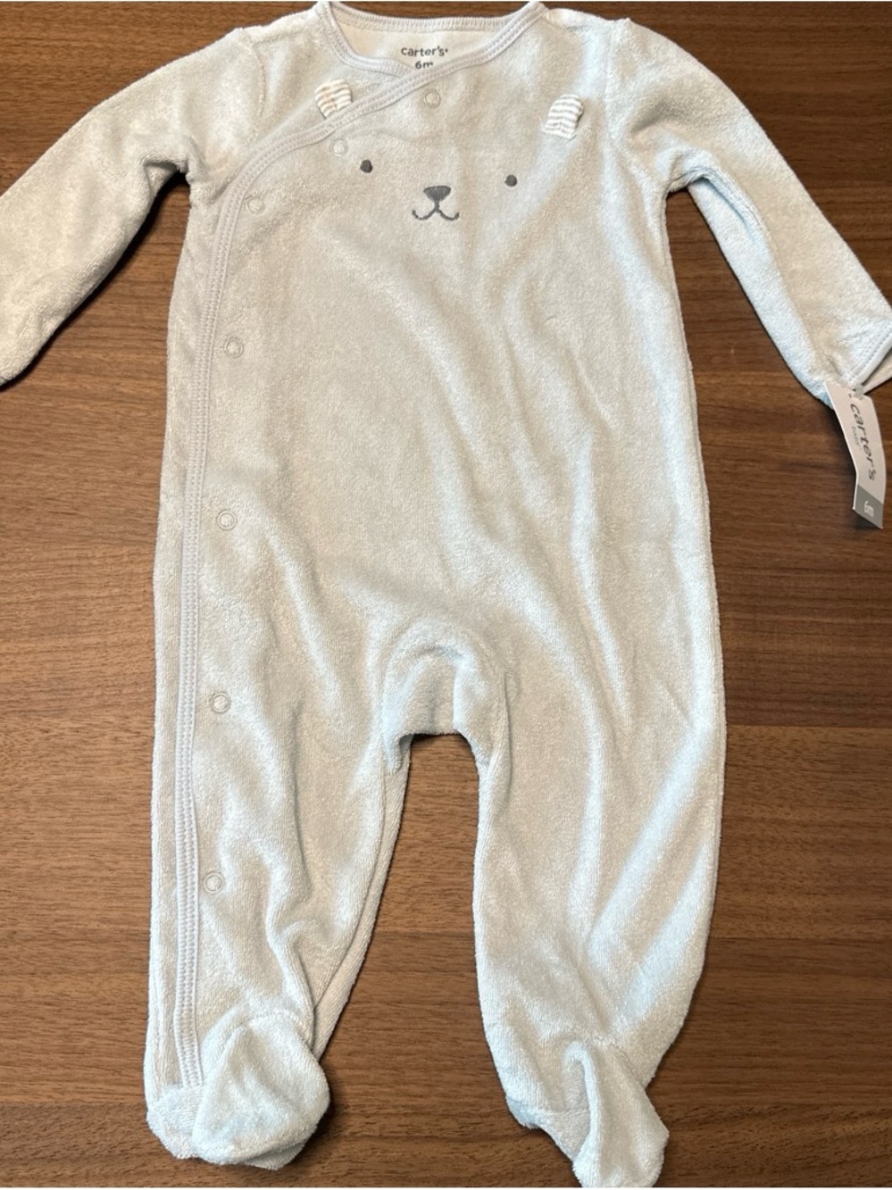 Carter's Light Blue-Grey Bear Footed One-Piece for Kids